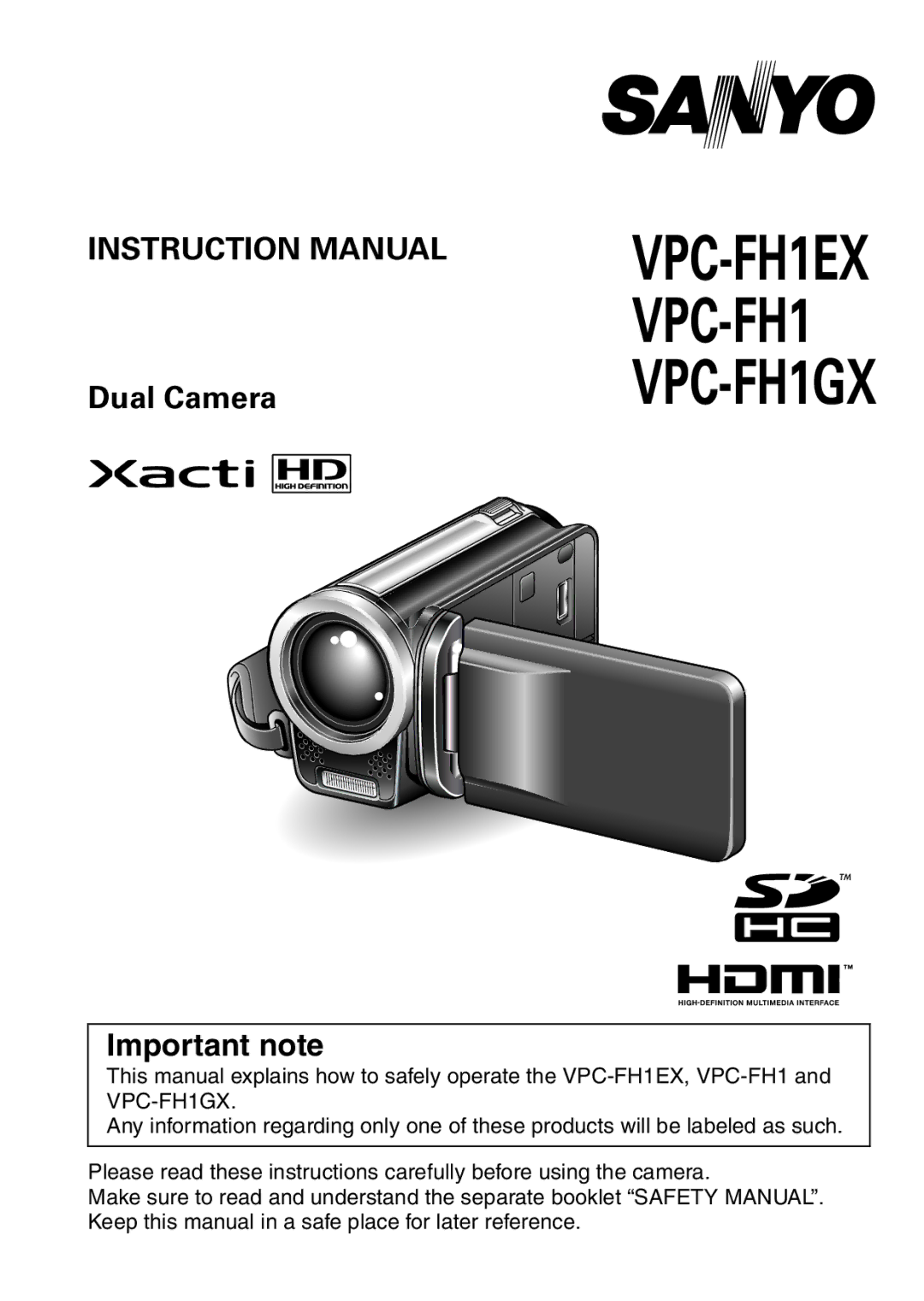 Sanyo VPC-FH1EX, VPC-FH1GX instruction manual Important note 