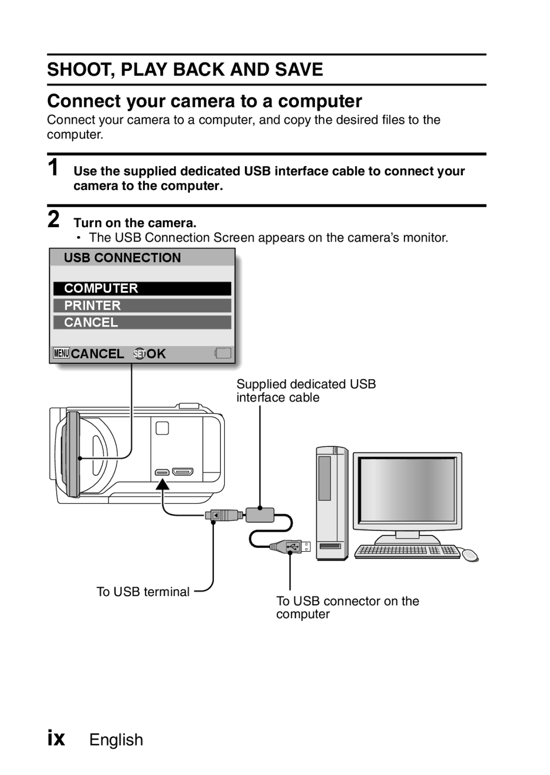 Sanyo VPC-FH1EX, VPC-FH1GX instruction manual Connect your camera to a computer, Computer Printer Cancel 