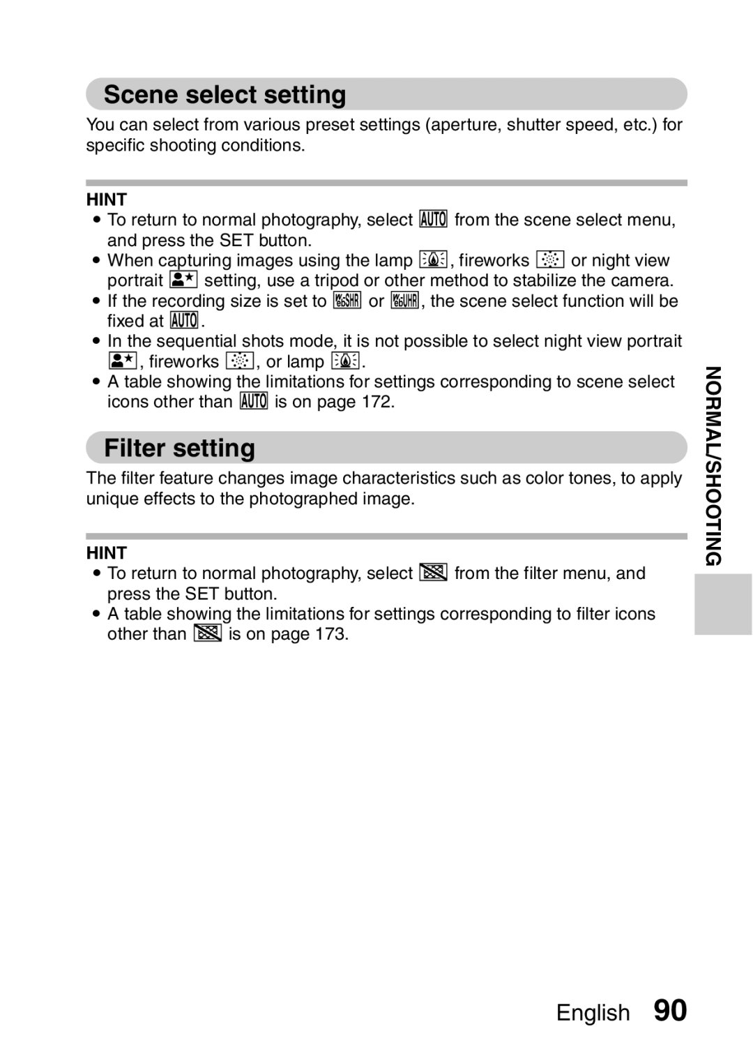 Sanyo VPC-FH1EX, VPC-FH1GX instruction manual Scene select setting, Filter setting 