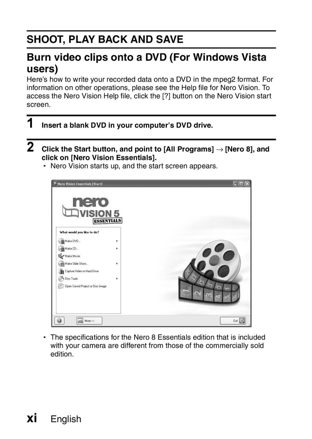 Sanyo VPC-FH1EX, VPC-FH1GX instruction manual Burn video clips onto a DVD For Windows Vista users, Xi English 