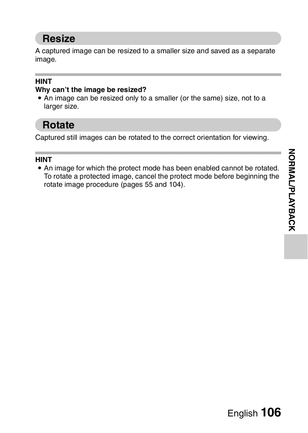 Sanyo VPC-FH1EX, VPC-FH1GX instruction manual Resize, Rotate, Why can’t the image be resized? 