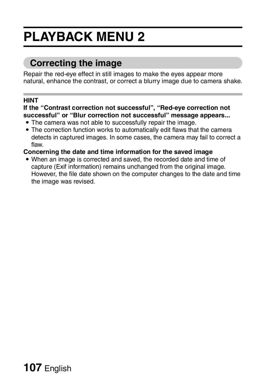 Sanyo VPC-FH1GX, VPC-FH1EX Correcting the image, Concerning the date and time information for the saved image 