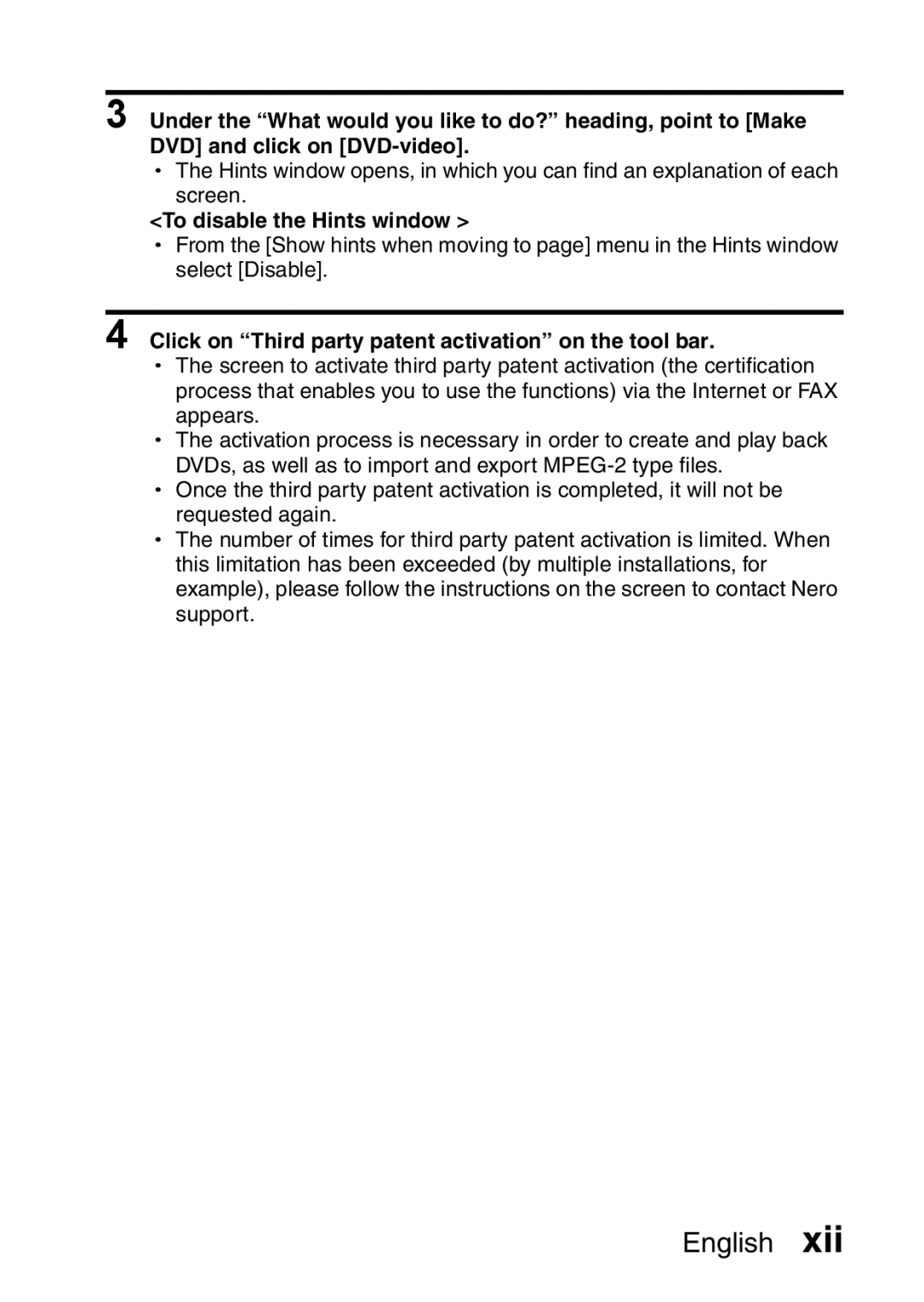 Sanyo VPC-FH1EX, VPC-FH1GX To disable the Hints window, Click on Third party patent activation on the tool bar 