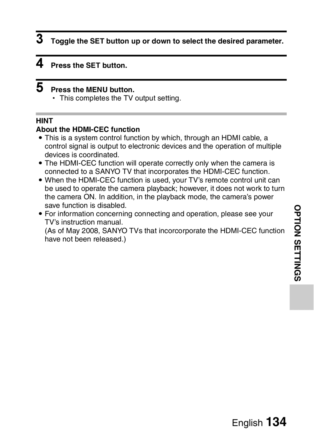 Sanyo VPC-FH1GX, VPC-FH1EX instruction manual About the HDMI-CEC function 