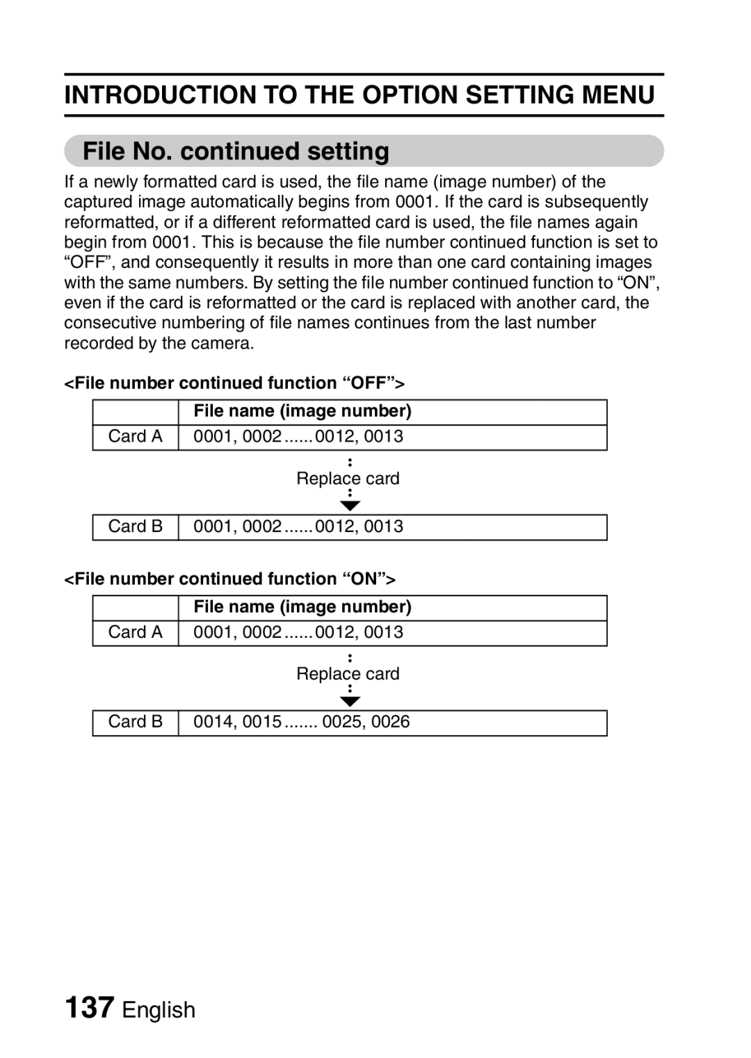 Sanyo VPC-FH1GX, VPC-FH1EX instruction manual File No. setting, File number function OFF File name image number 