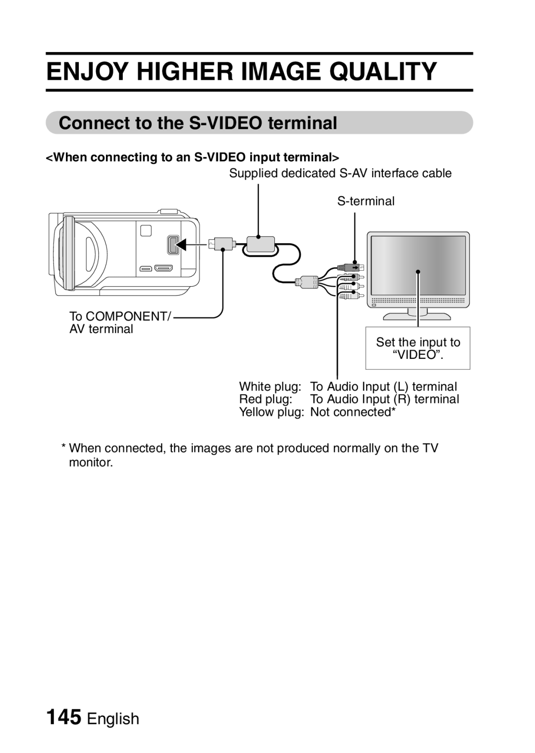 Sanyo VPC-FH1EX Enjoy Higher Image Quality, Connect to the S-VIDEO terminal, When connecting to an S-VIDEO input terminal 