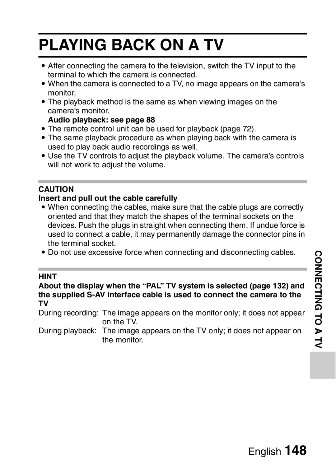 Sanyo VPC-FH1EX, VPC-FH1GX instruction manual Playing Back on a TV, Audio playback see 