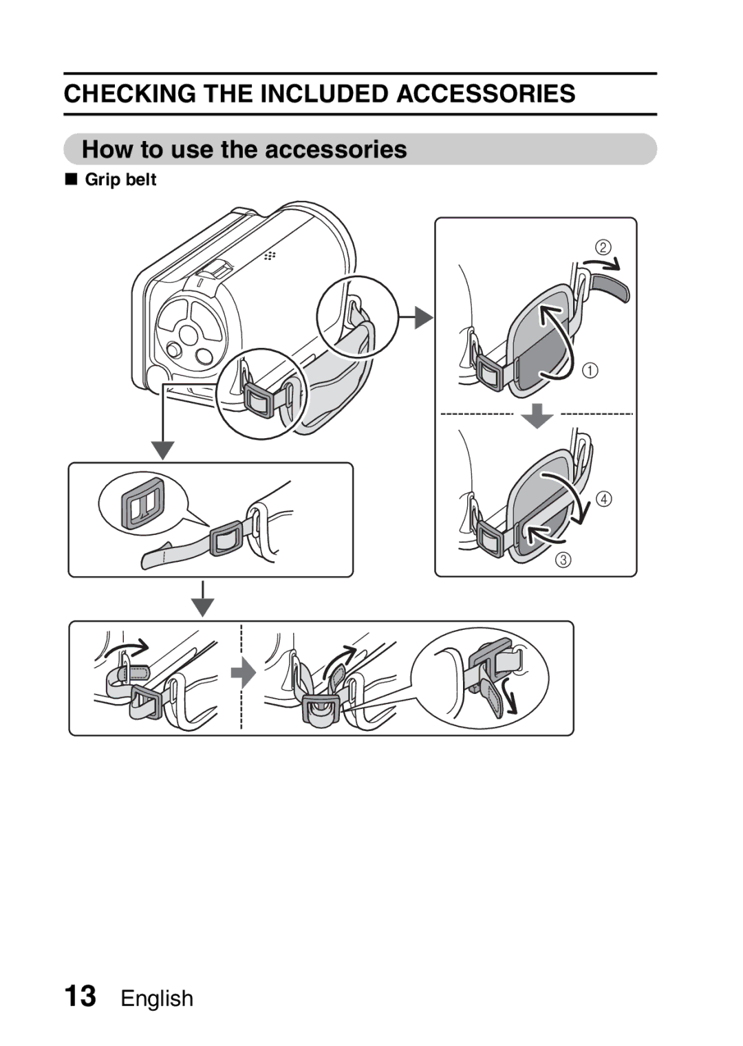 Sanyo VPC-FH1EX, VPC-FH1GX instruction manual Checking the Included Accessories, How to use the accessories, Grip belt 