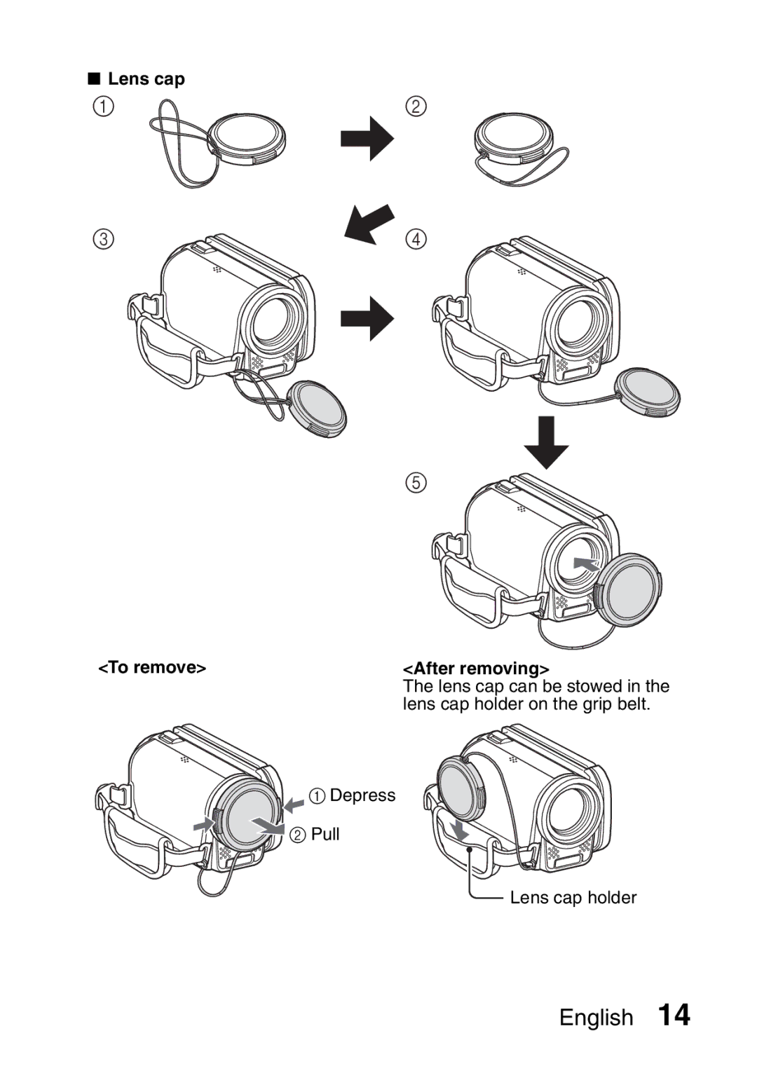 Sanyo VPC-FH1GX, VPC-FH1EX instruction manual Lens cap To remove, After removing 