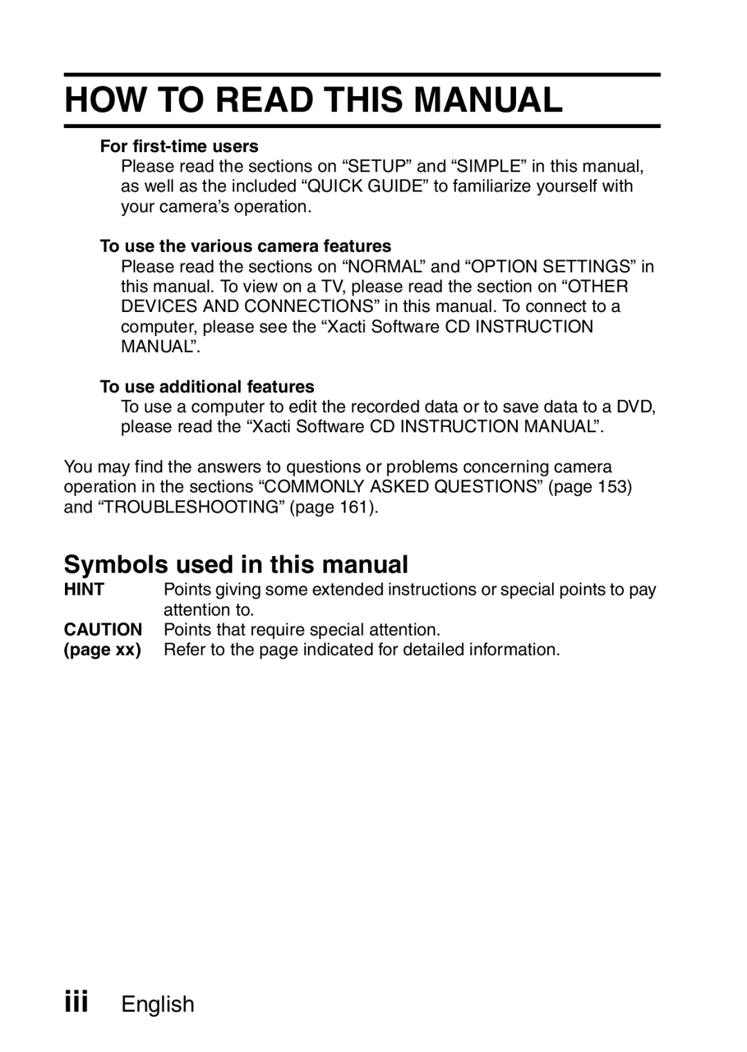 Sanyo VPC-FH1EX, VPC-FH1GX instruction manual HOW to Read this Manual, Symbols used in this manual, For first-time users 