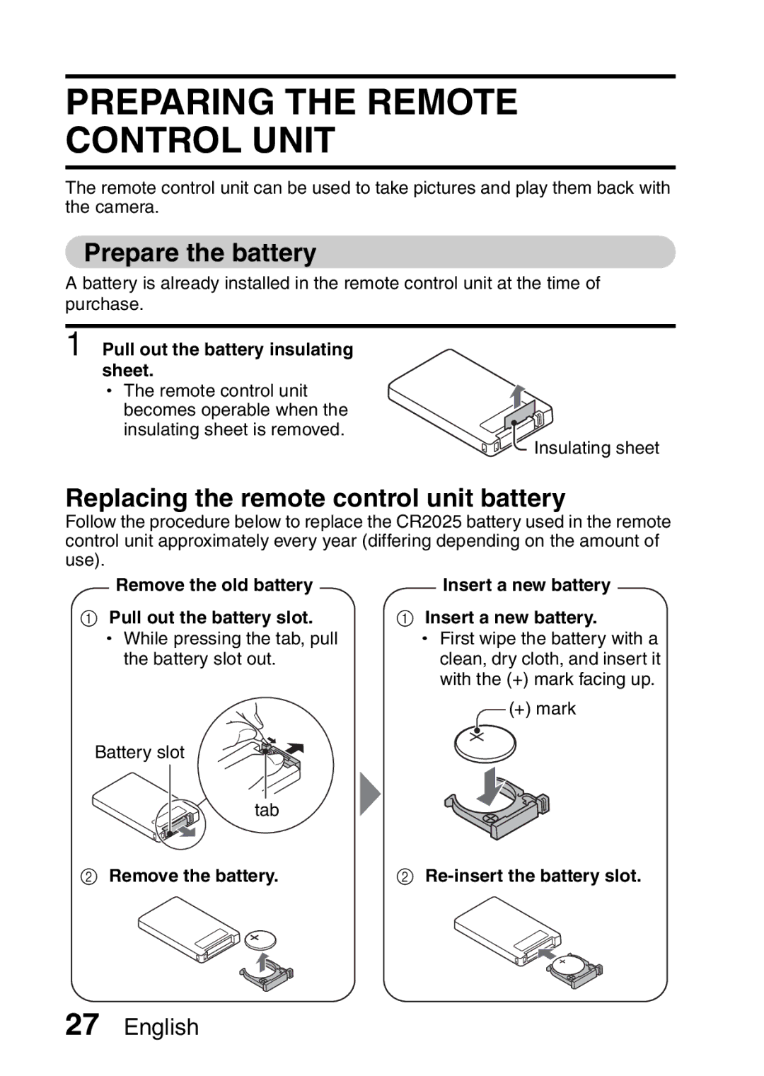 Sanyo VPC-FH1EX Preparing the Remote Control Unit, Prepare the battery, Replacing the remote control unit battery 