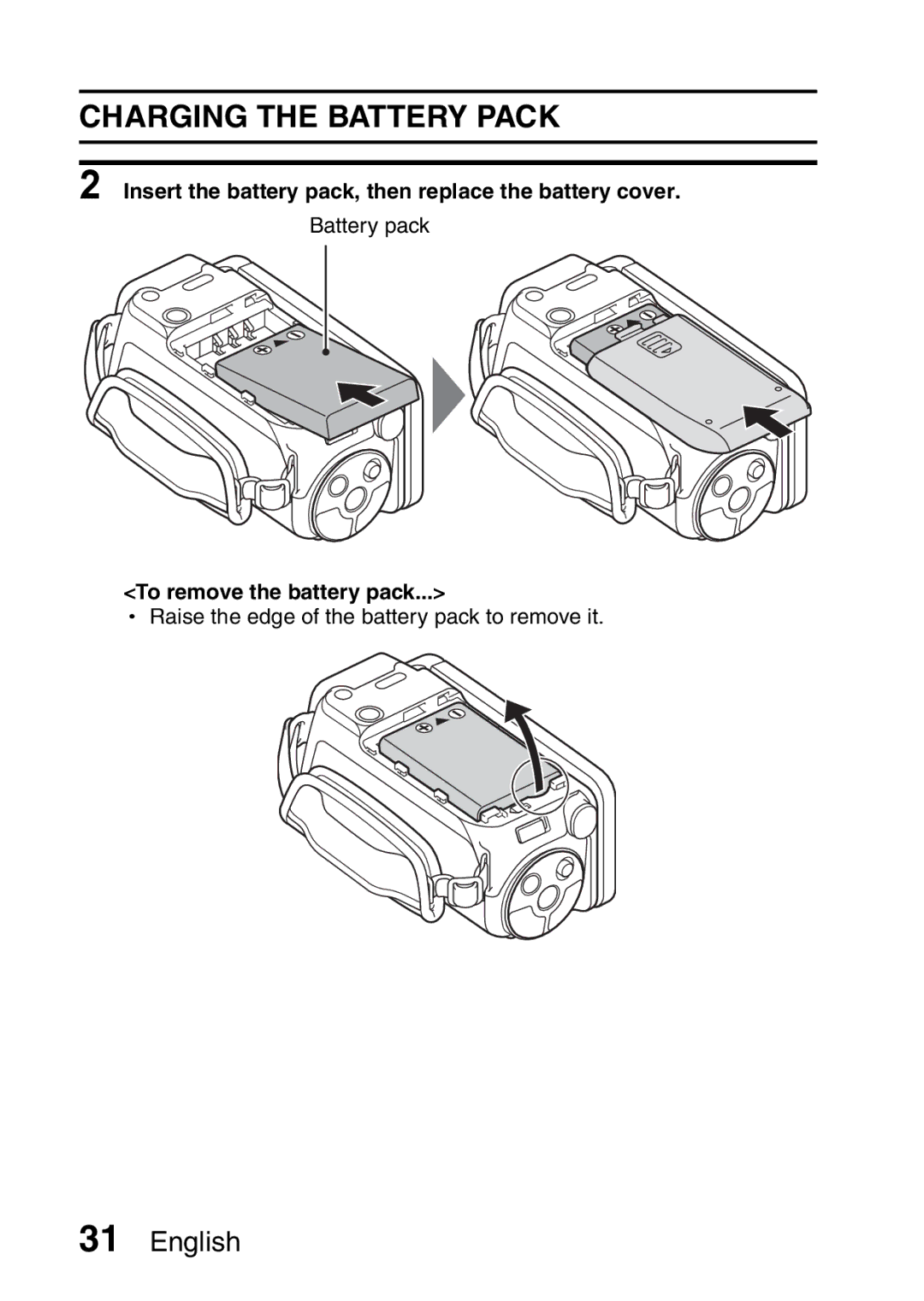 Sanyo VPC-FH1EX, VPC-FH1GX Charging the Battery Pack, Insert the battery pack, then replace the battery cover 