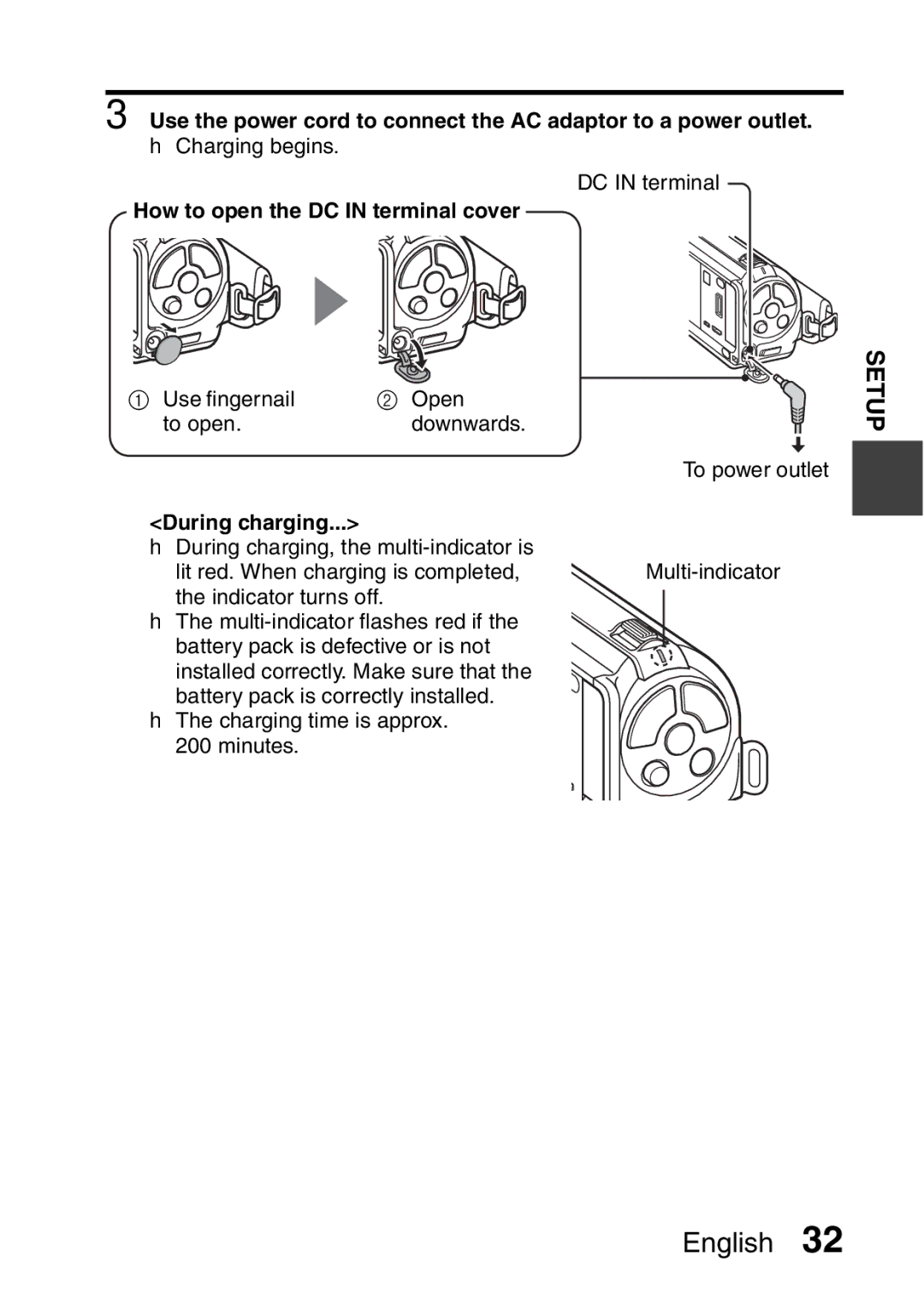 Sanyo VPC-FH1GX, VPC-FH1EX instruction manual How to open the DC in terminal cover, During charging 