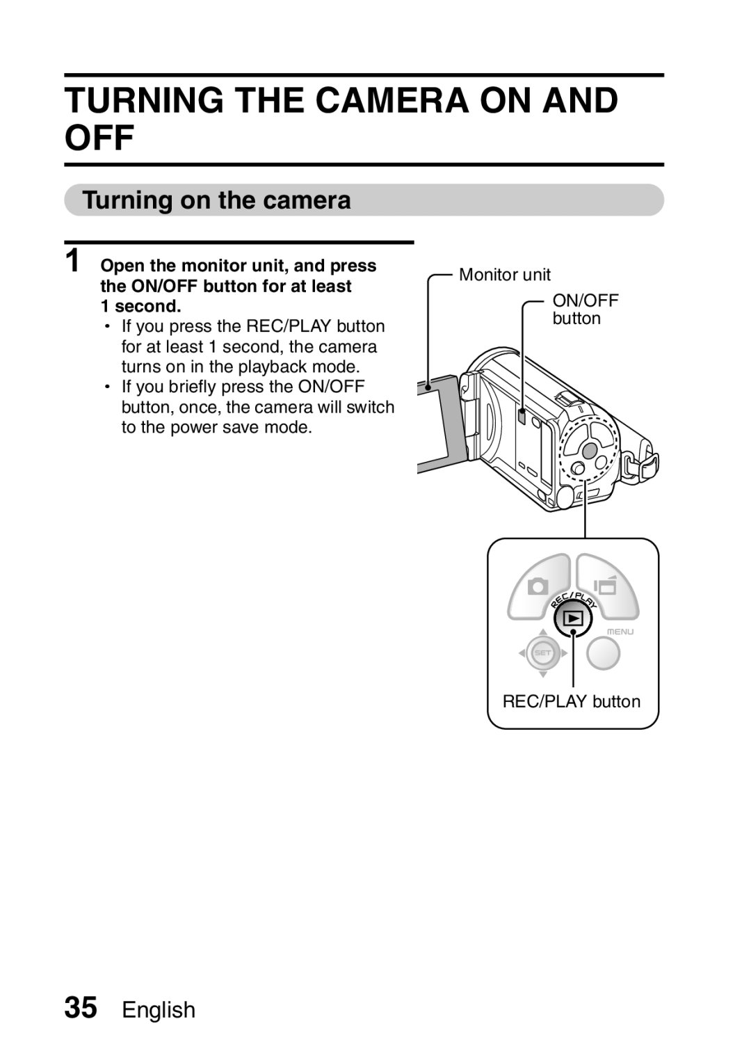 Sanyo VPC-FH1GX, VPC-FH1EX instruction manual Turning the Camera on and OFF, Turning on the camera 