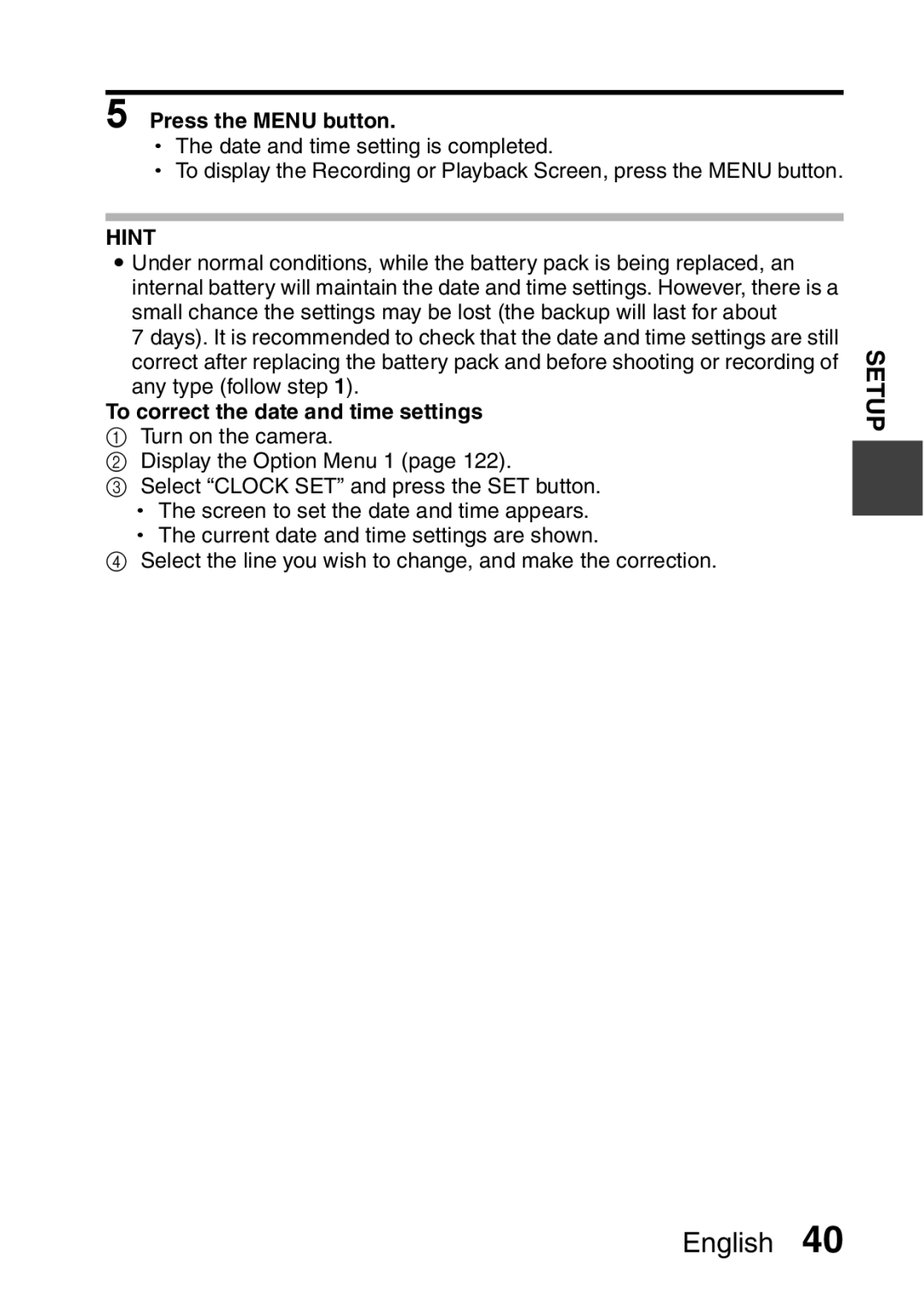 Sanyo VPC-FH1EX, VPC-FH1GX instruction manual Press the Menu button, To correct the date and time settings 