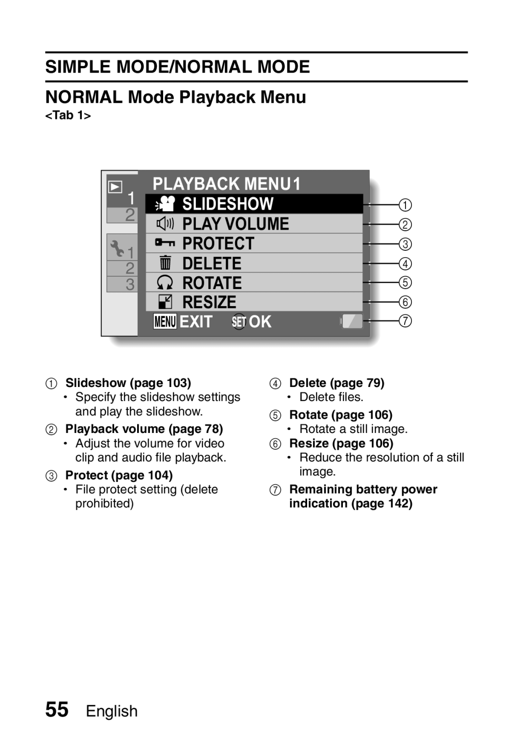 Sanyo VPC-FH1EX, VPC-FH1GX instruction manual Normal Mode Playback Menu, Playback MENU1 Slideshow 