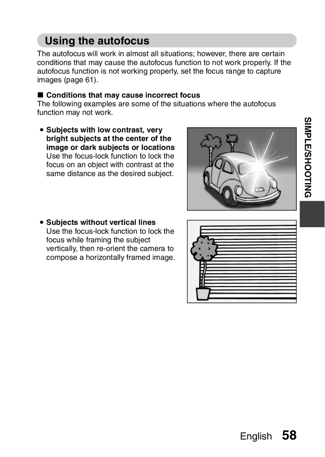 Sanyo VPC-FH1EX, VPC-FH1GX instruction manual Using the autofocus, Conditions that may cause incorrect focus 