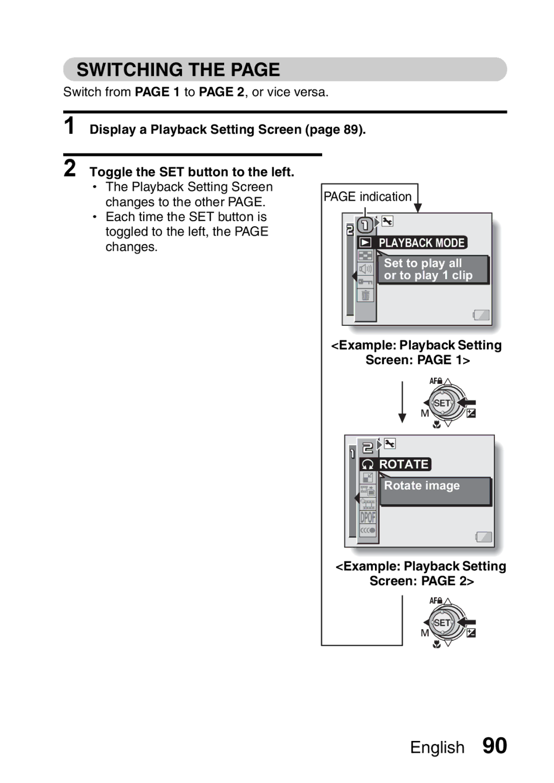 Sanyo VPC-HD1A instruction manual Example Playback Setting Screen, Rotate 