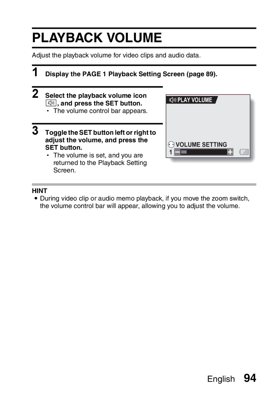 Sanyo VPC-HD1A instruction manual Playback Volume 