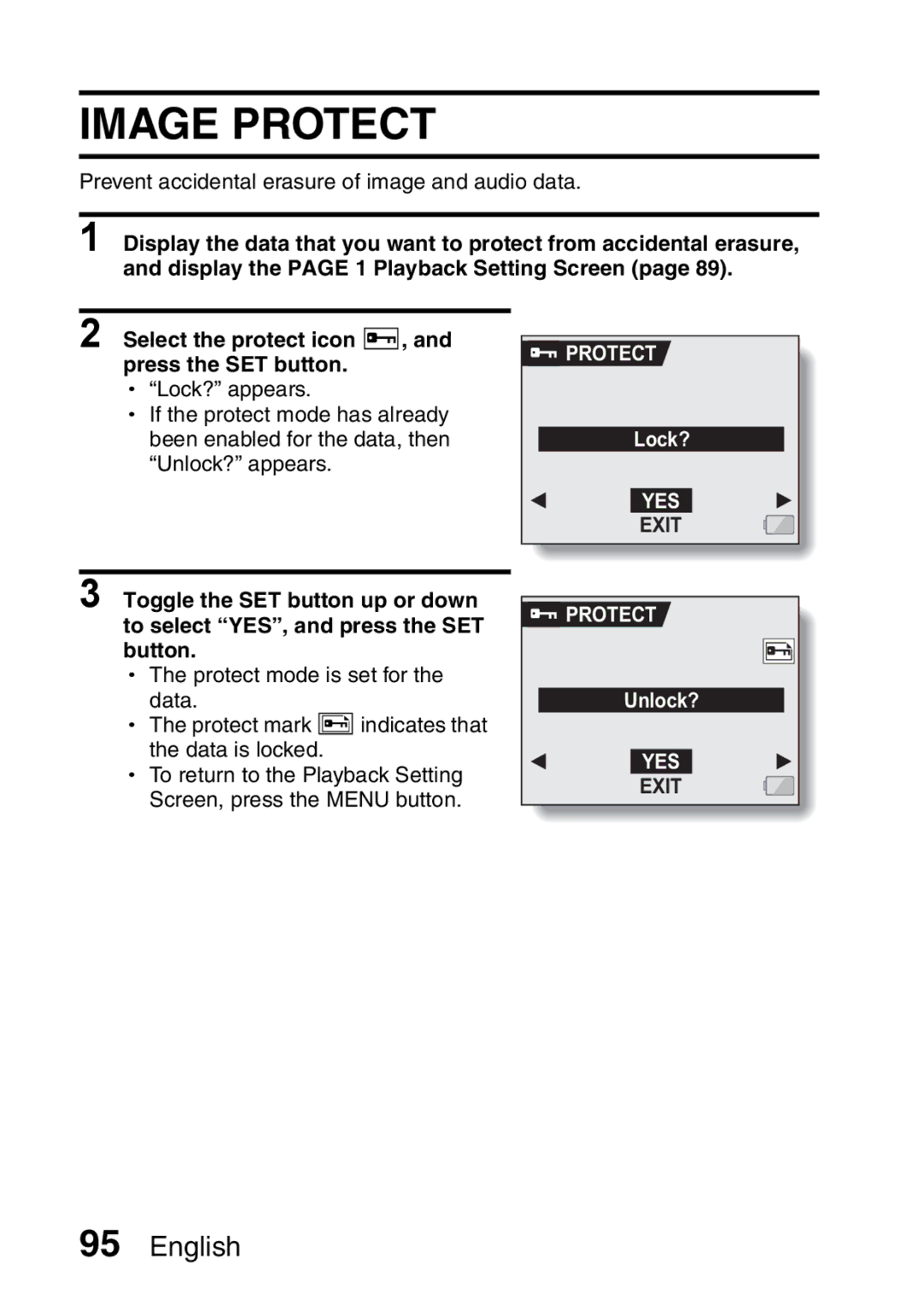 Sanyo VPC-HD1A instruction manual Image Protect, Yes 