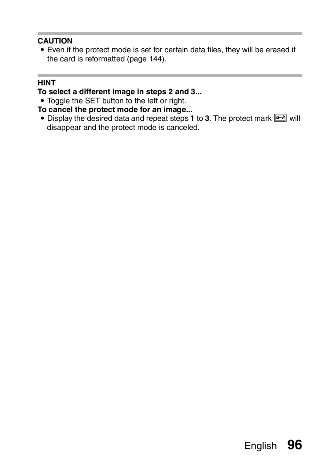 Sanyo VPC-HD1A instruction manual To select a different image in steps 2, To cancel the protect mode for an image 