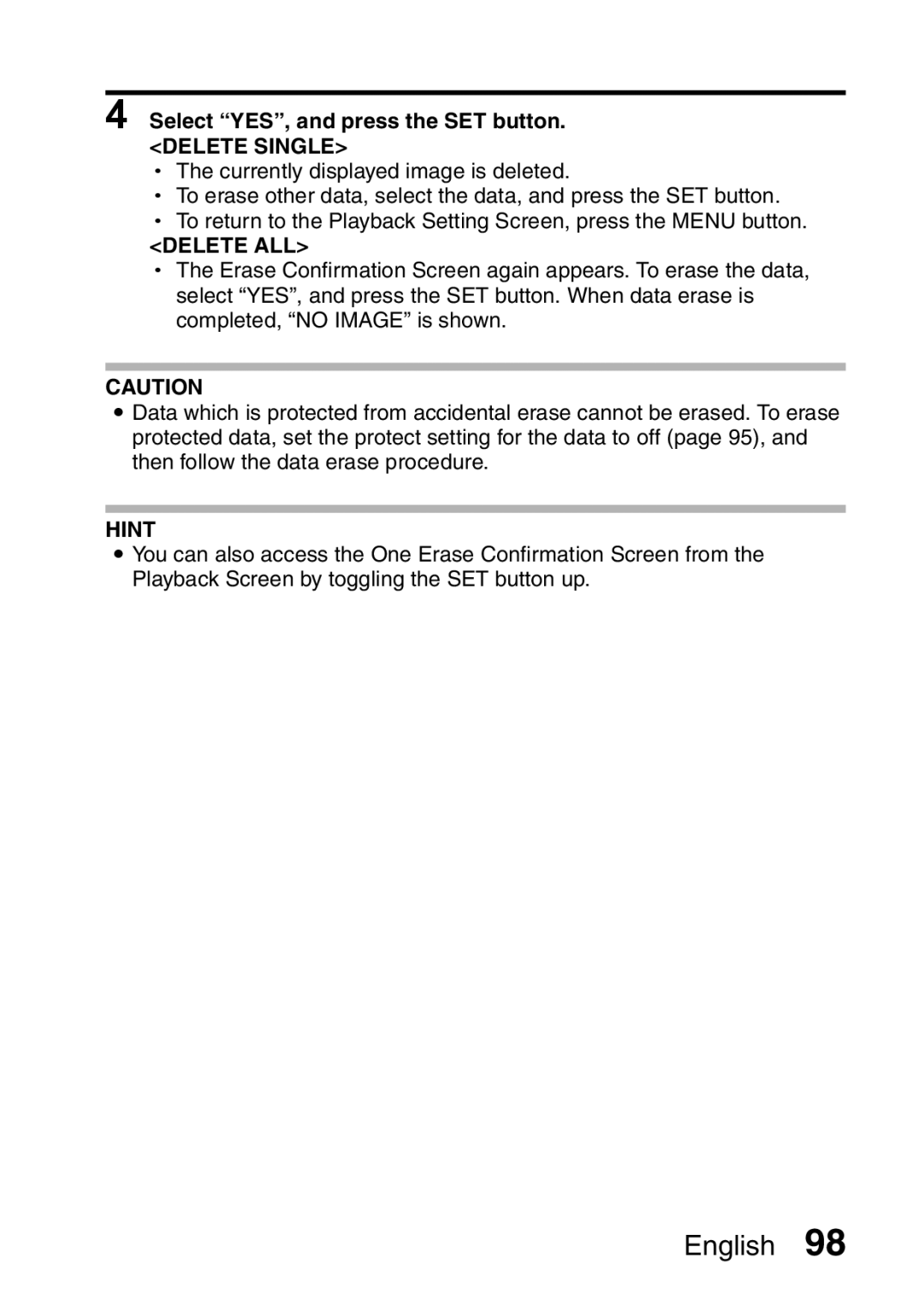 Sanyo VPC-HD1A instruction manual Select YES, and press the SET button 