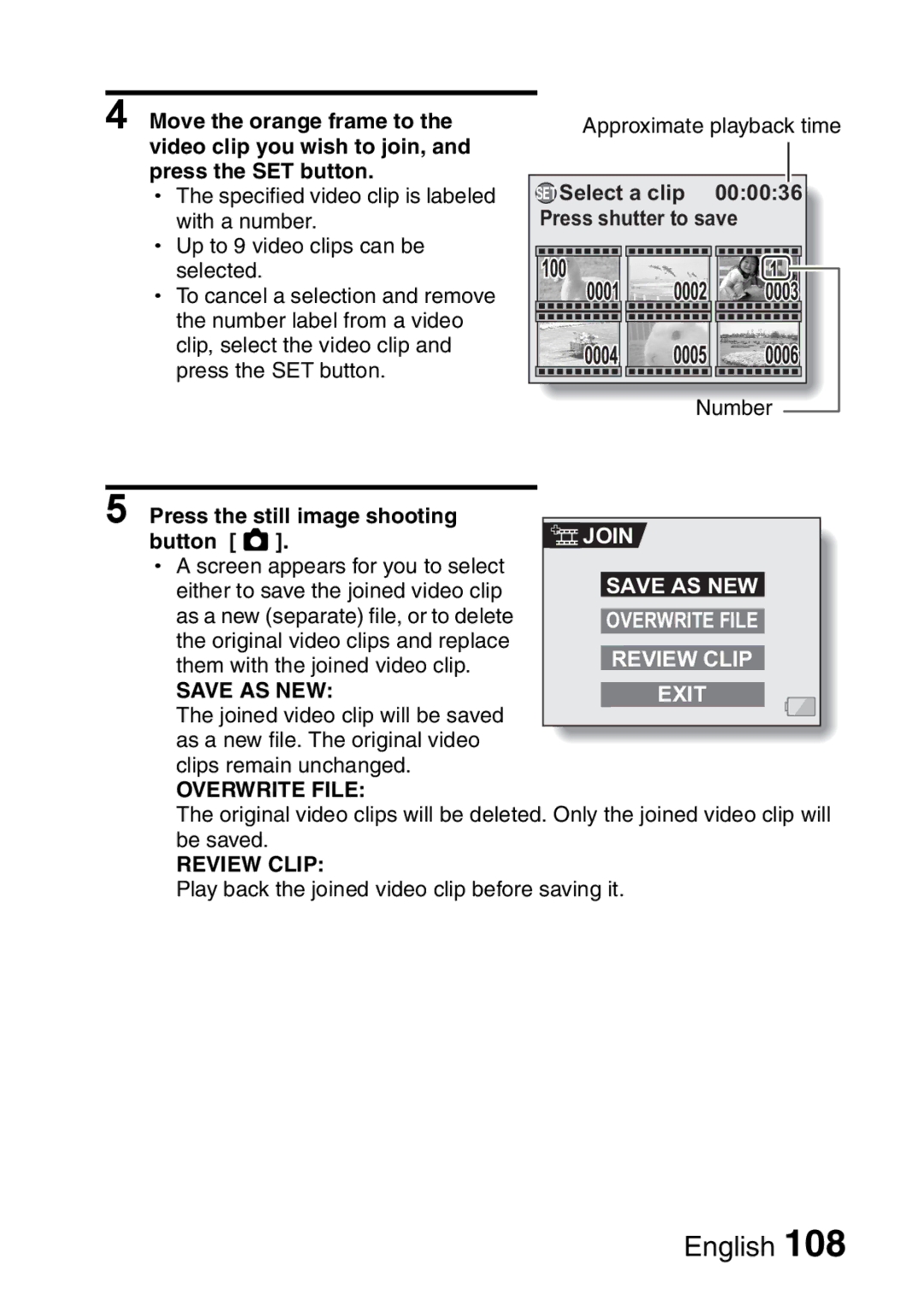 Sanyo VPC-HD1A instruction manual SET Select a clip 000036 