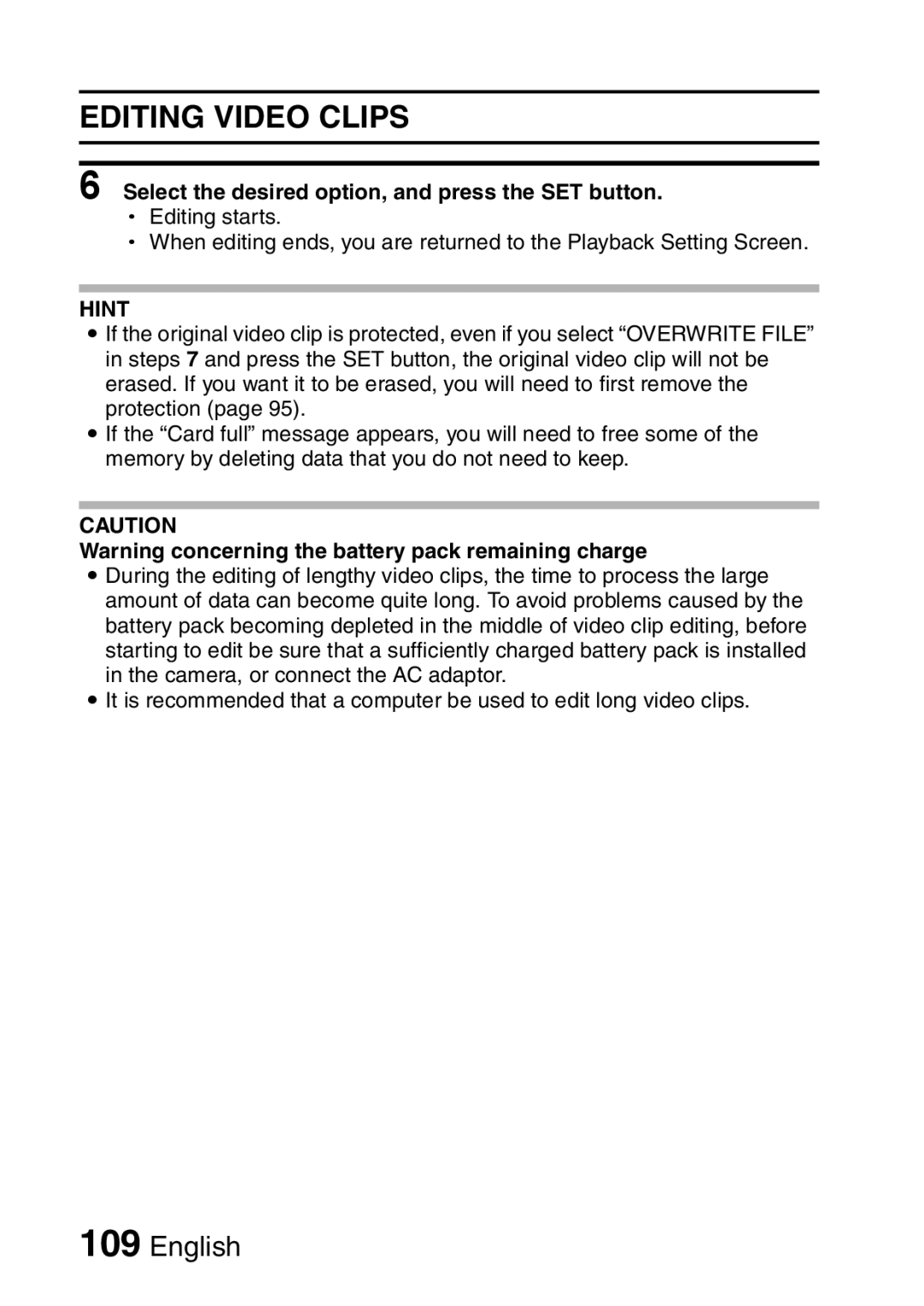 Sanyo VPC-HD1A instruction manual Hint 