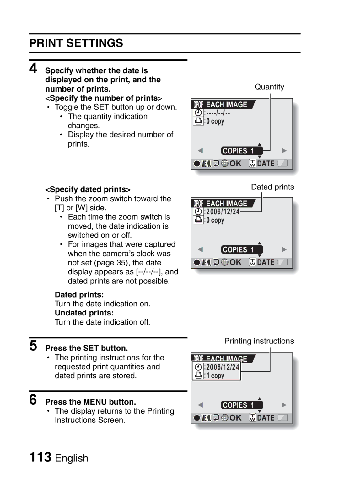 Sanyo VPC-HD1A instruction manual Specify dated prints, Dated prints, Undated prints, Each Image 