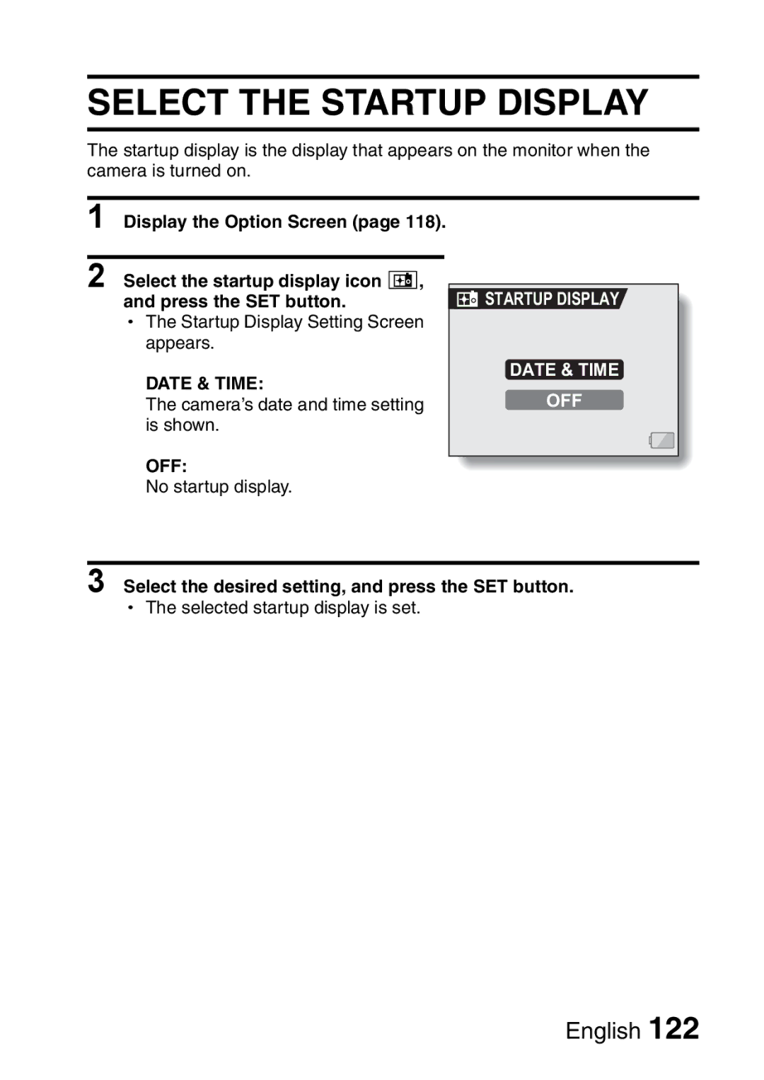 Sanyo VPC-HD1A instruction manual Select the Startup Display 