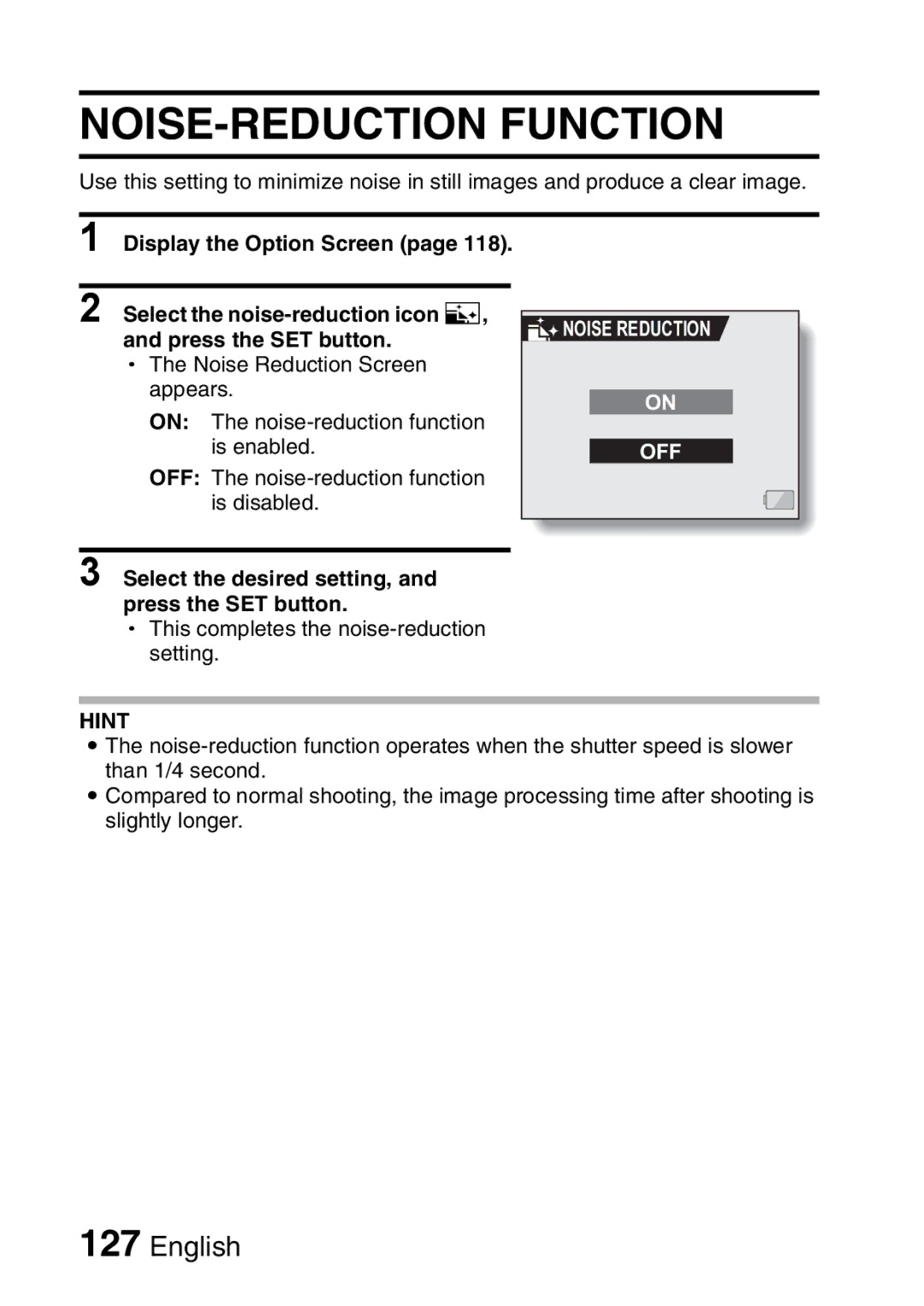 Sanyo VPC-HD1A instruction manual NOISE-REDUCTION Function 