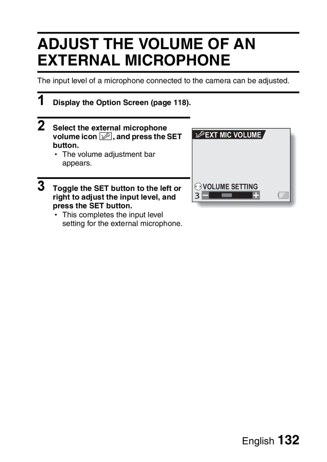 Sanyo VPC-HD1A instruction manual Adjust the Volume of AN External Microphone 