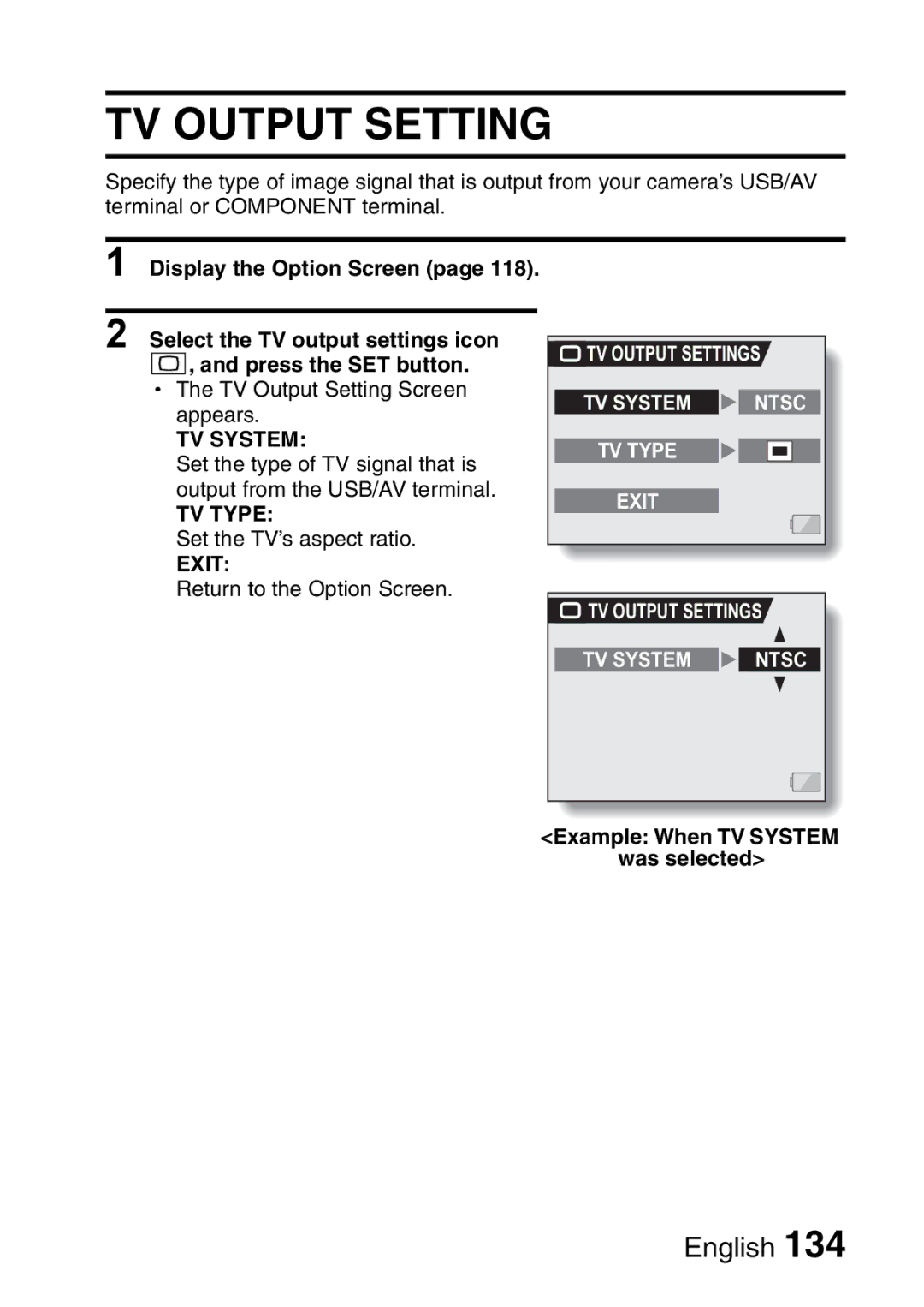 Sanyo VPC-HD1A instruction manual TV Output Setting, Example When TV System was selected 