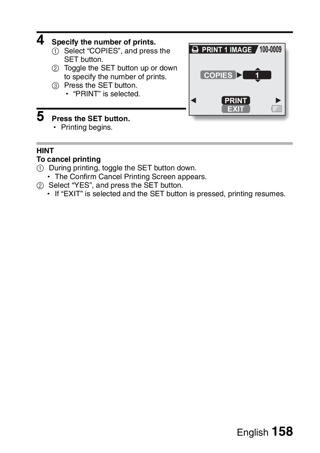 Sanyo VPC-HD1A instruction manual Specify the number of prints, To cancel printing 