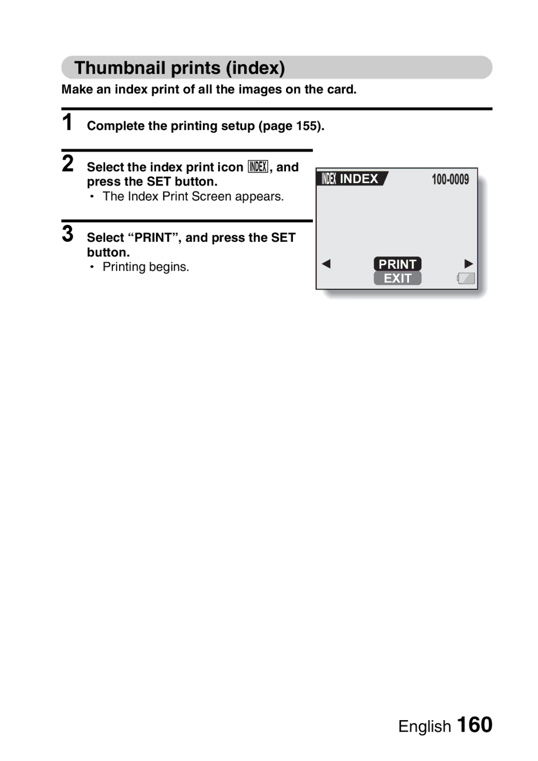 Sanyo VPC-HD1A instruction manual Thumbnail prints index, Print Exit 