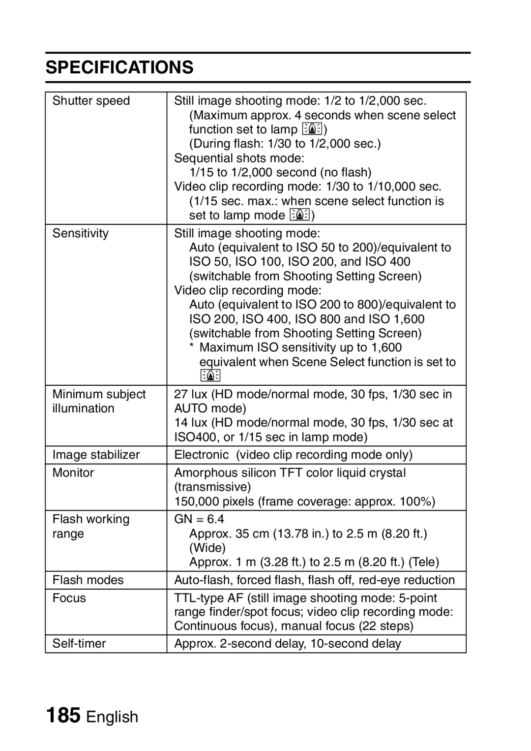 Sanyo VPC-HD1A instruction manual Specifications 