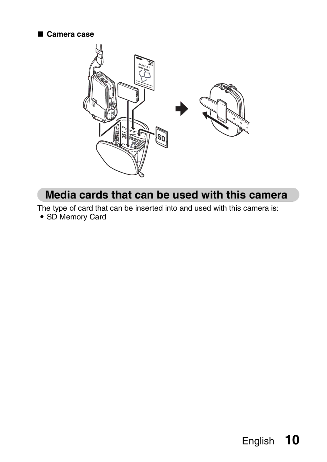 Sanyo VPC-HD1A instruction manual Media cards that can be used with this camera, Camera case 