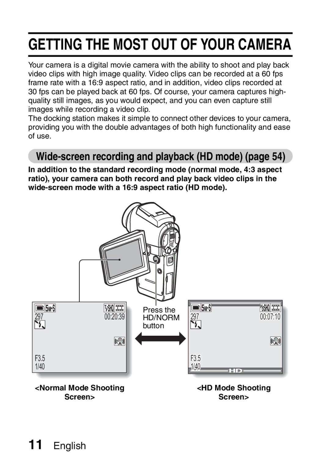 Sanyo VPC-HD1A instruction manual Normal Mode Shooting Screen, HD Mode Shooting Screen 