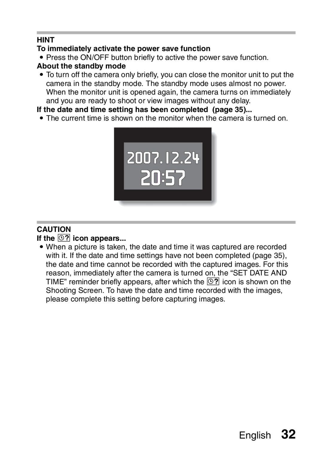 Sanyo VPC-HD1A To immediately activate the power save function, About the standby mode, If the K icon appears 