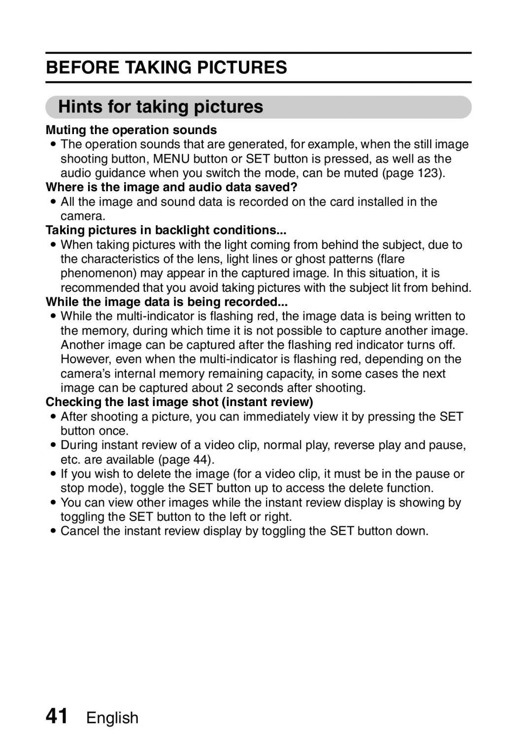 Sanyo VPC-HD1A instruction manual Hints for taking pictures 