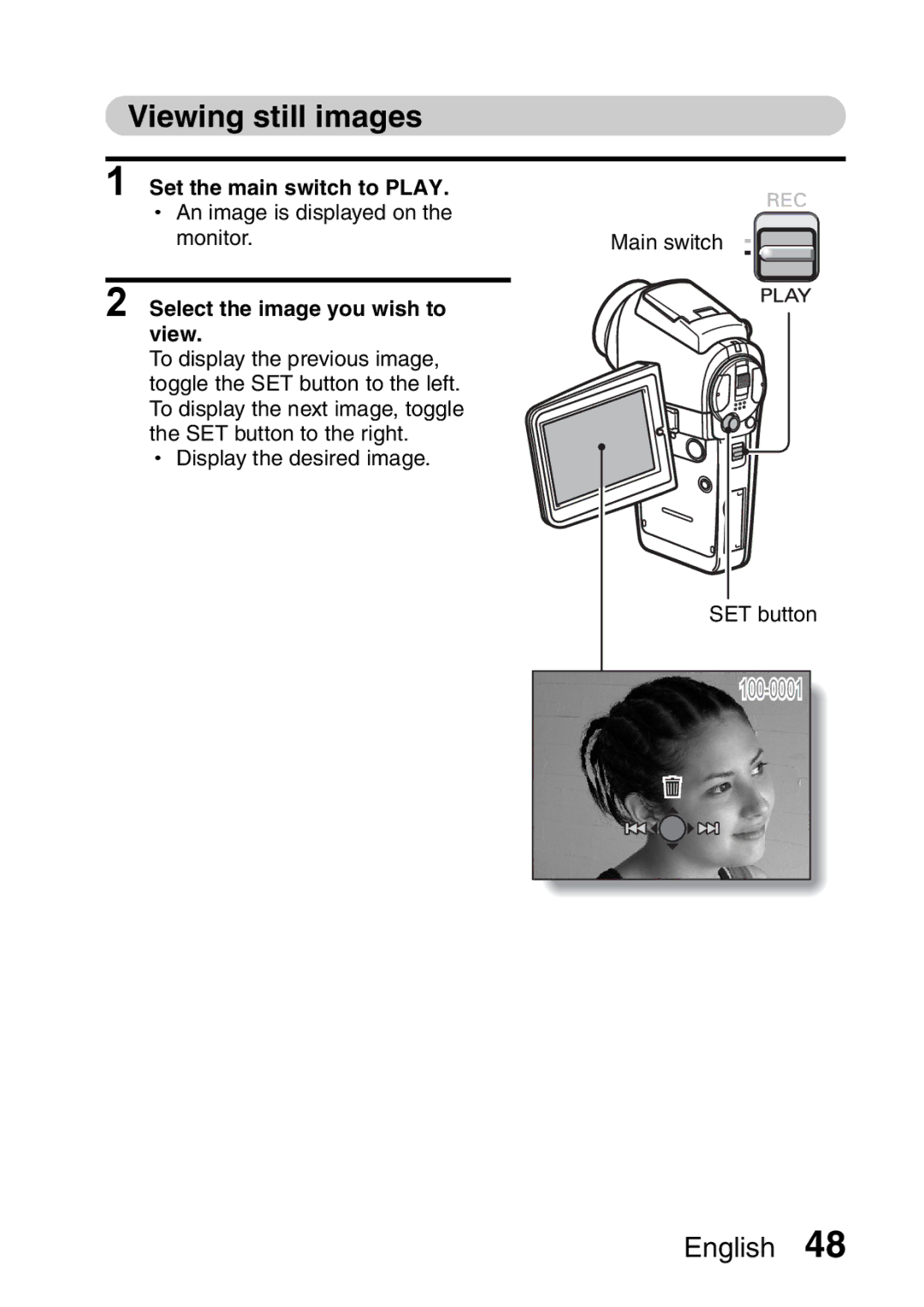 Sanyo VPC-HD1A instruction manual Viewing still images, Select the image you wish to view 