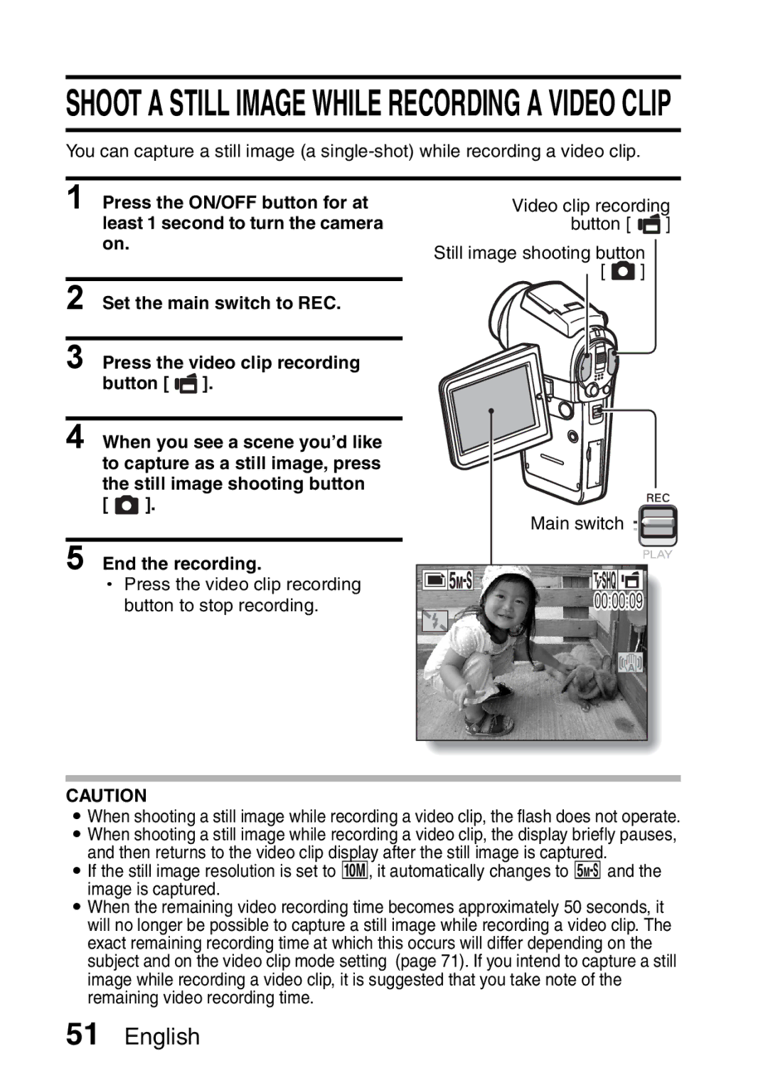 Sanyo VPC-HD1A instruction manual Shoot a Still Image While Recording a Video Clip 