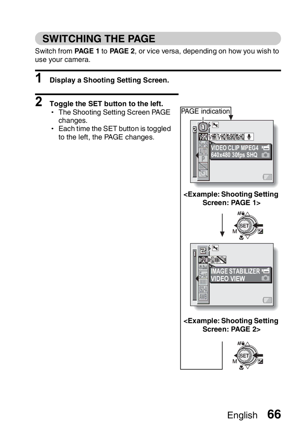 Sanyo VPC-HD1A instruction manual Switching, Example Shooting Setting Screen, Video View 