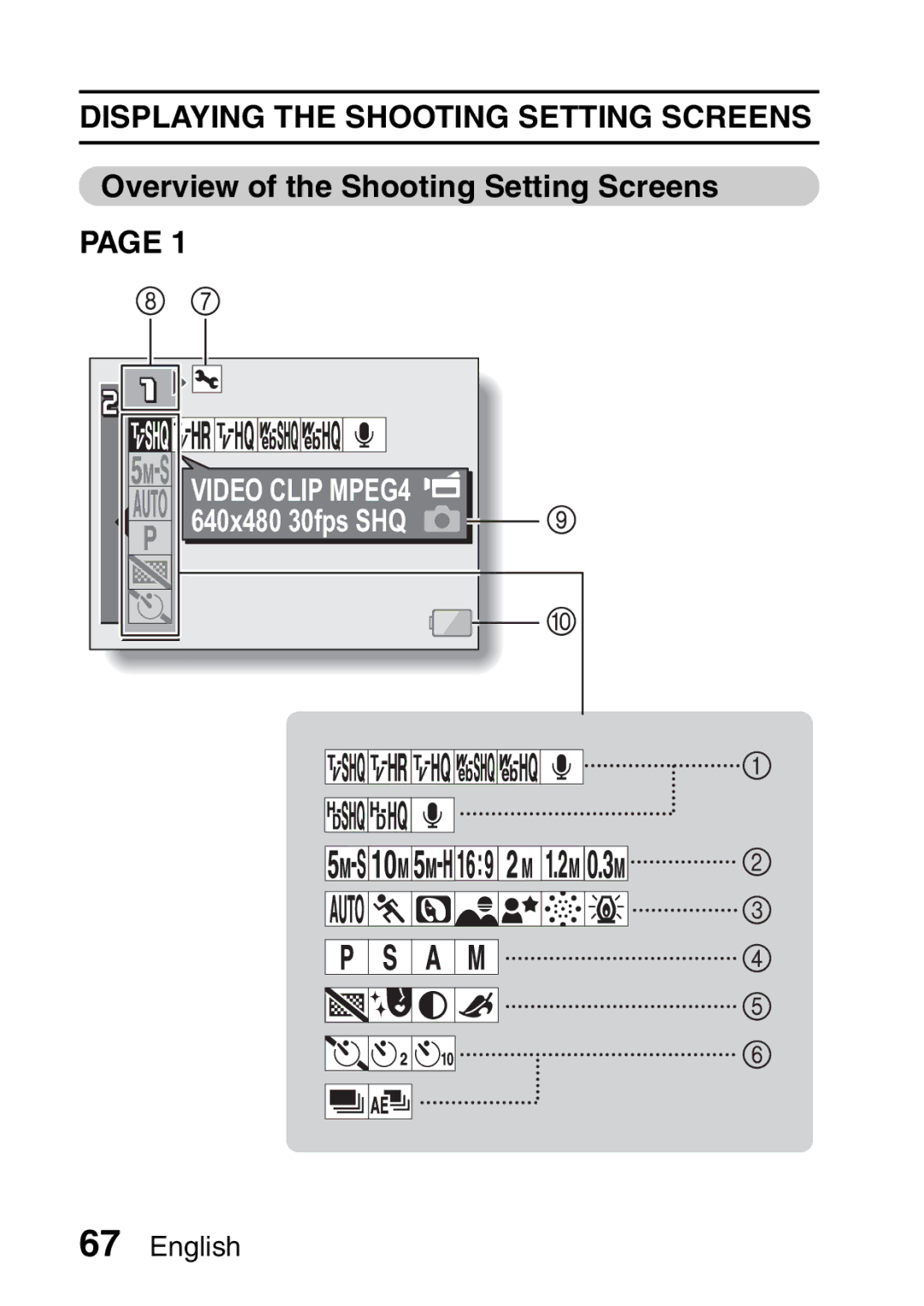 Sanyo VPC-HD1A Displaying the Shooting Setting Screens, Overview of the Shooting Setting Screens, Video Clip MPEG4 