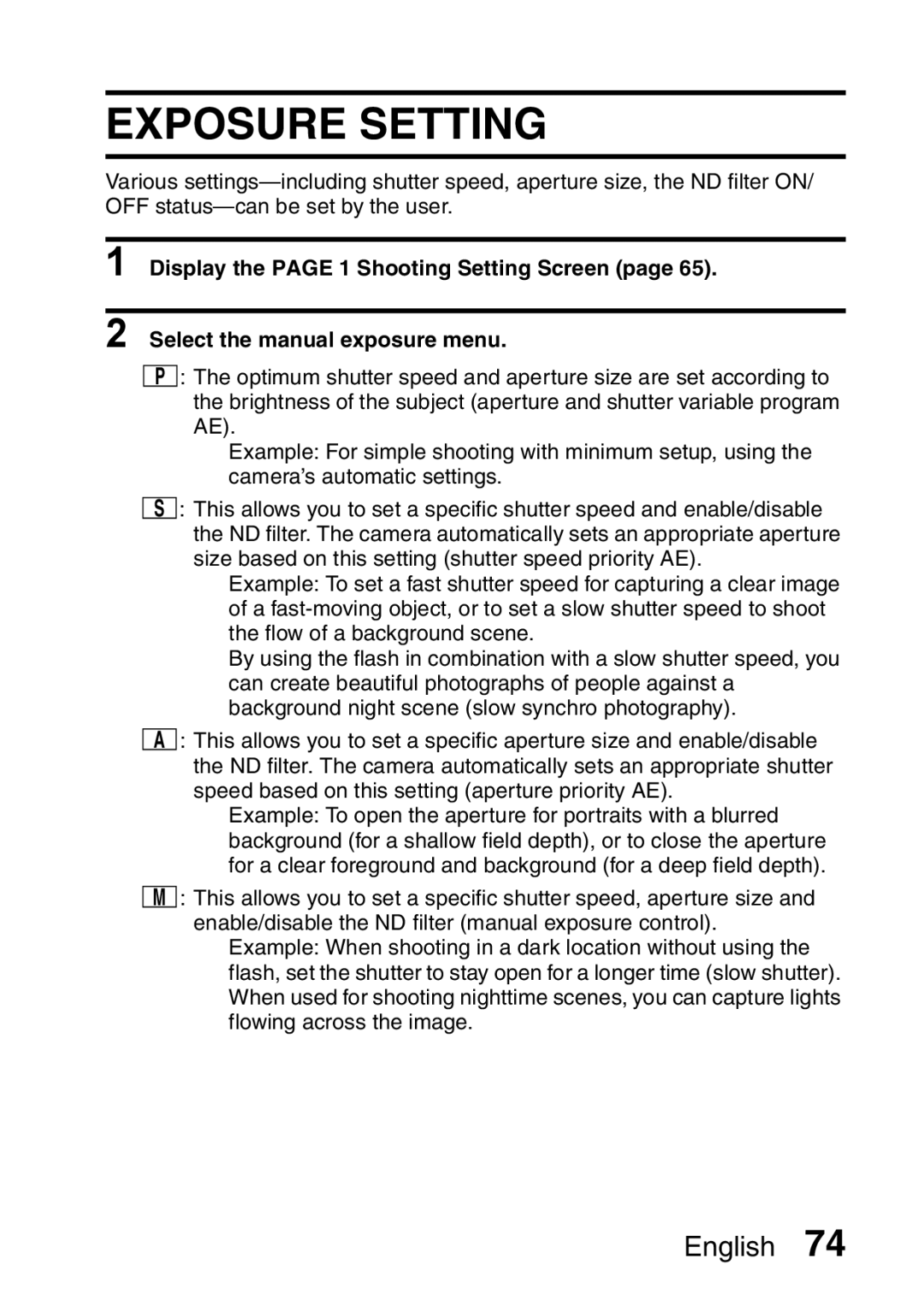 Sanyo VPC-HD1A instruction manual Exposure Setting 