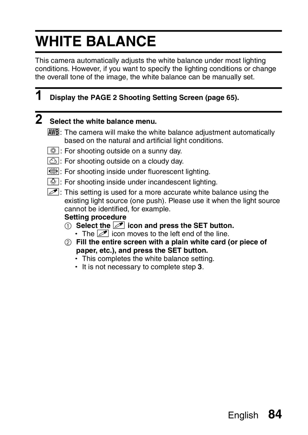 Sanyo VPC-HD1A instruction manual White Balance 