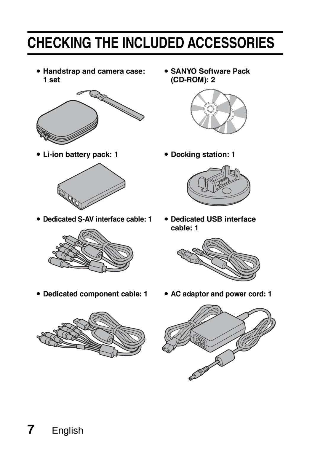 Sanyo VPC-HD1EX instruction manual Checking the Included Accessories 