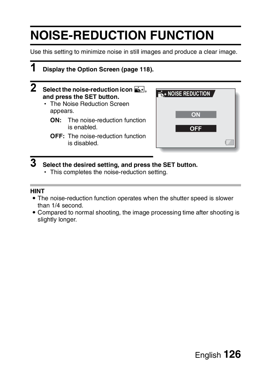 Sanyo VPC-HD1EX instruction manual NOISE-REDUCTION Function 