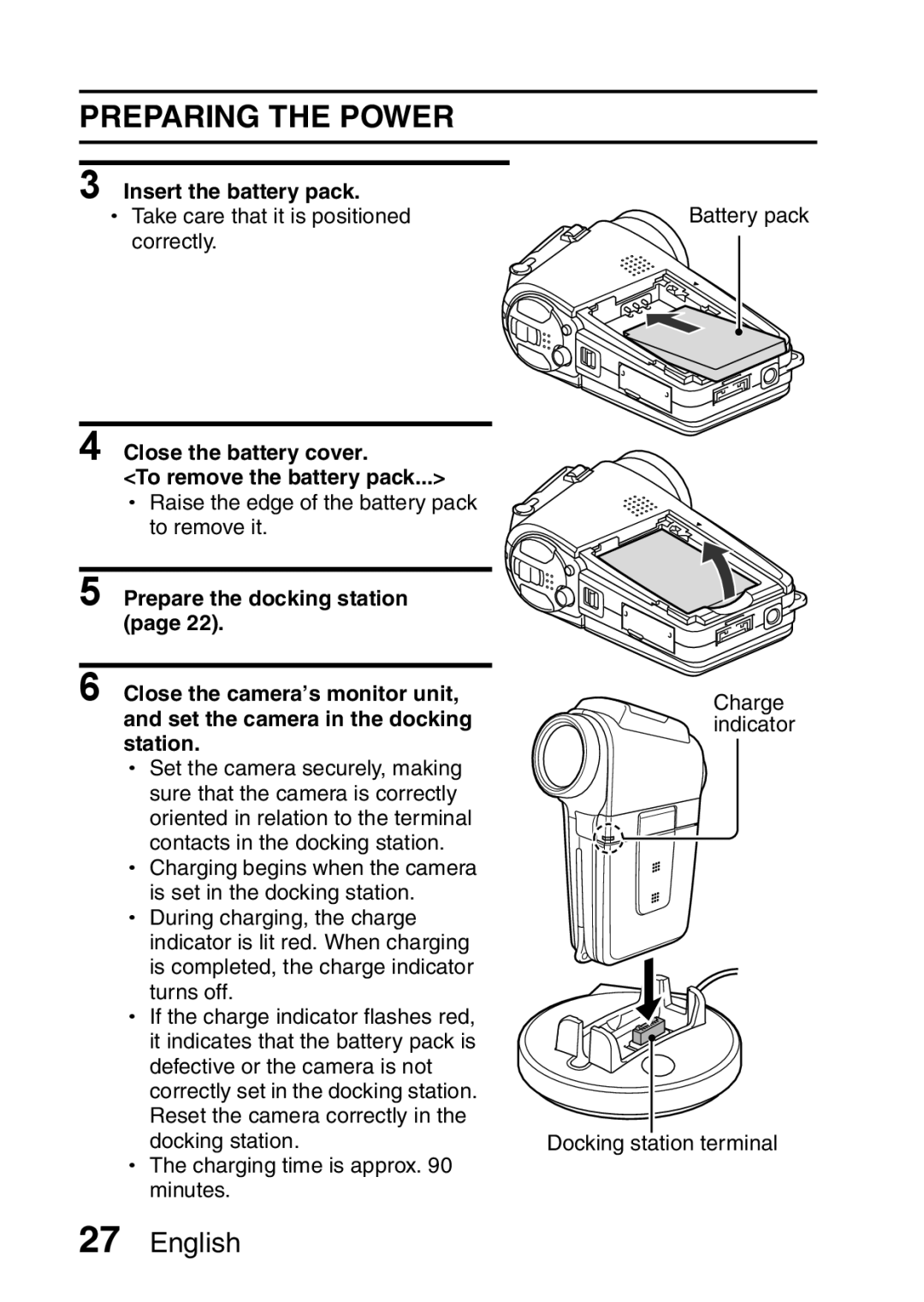 Sanyo VPC-HD1EX Preparing the Power, Insert the battery pack, Close the battery cover To remove the battery pack 