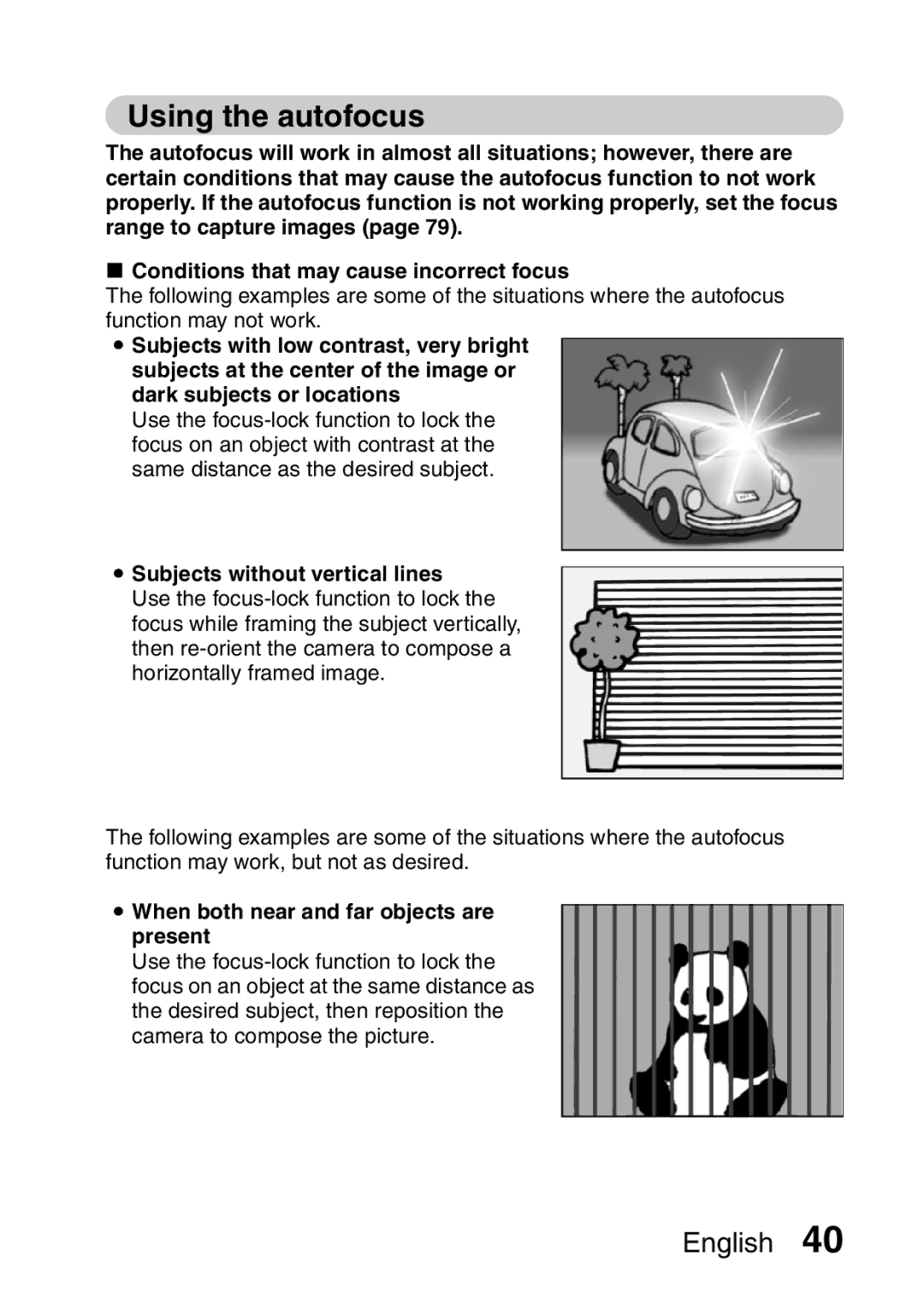 Sanyo VPC-HD1EX instruction manual Using the autofocus, When both near and far objects are present 